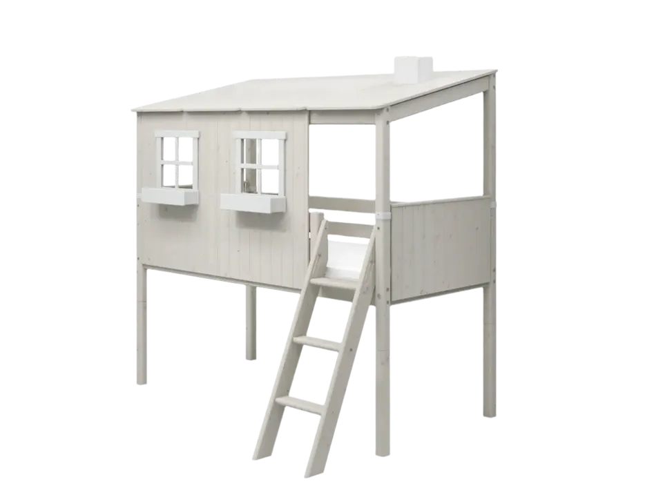 flexa-classic-spielbett-120-cm-hausbett-90x200-cm-wei-mit-leiter image 1