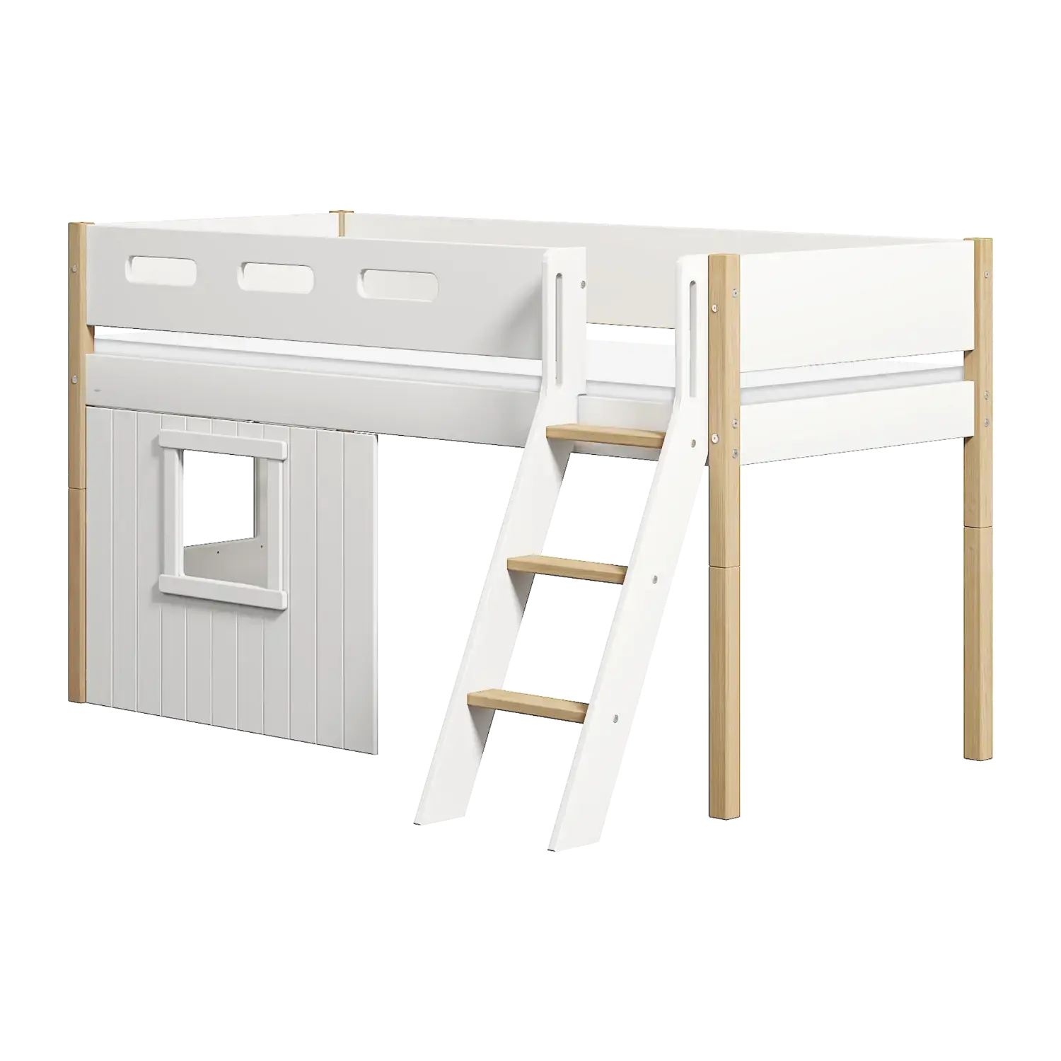 flexa-nor-spielbett-120-cm-mit-baumhaus-schr-gleiter-und-absturzsicherung-90x200 image 1