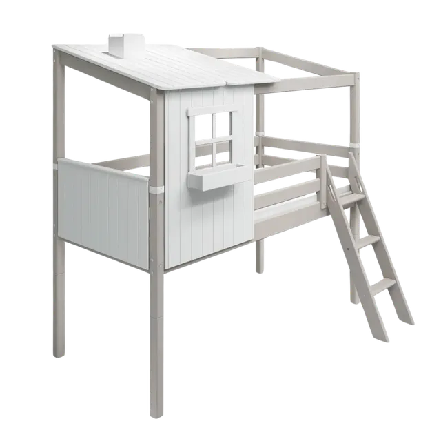 flexa-classic-spielbett-120-cm-mit-1-2-classic-haus-90x200-cm-wei-grau image 1