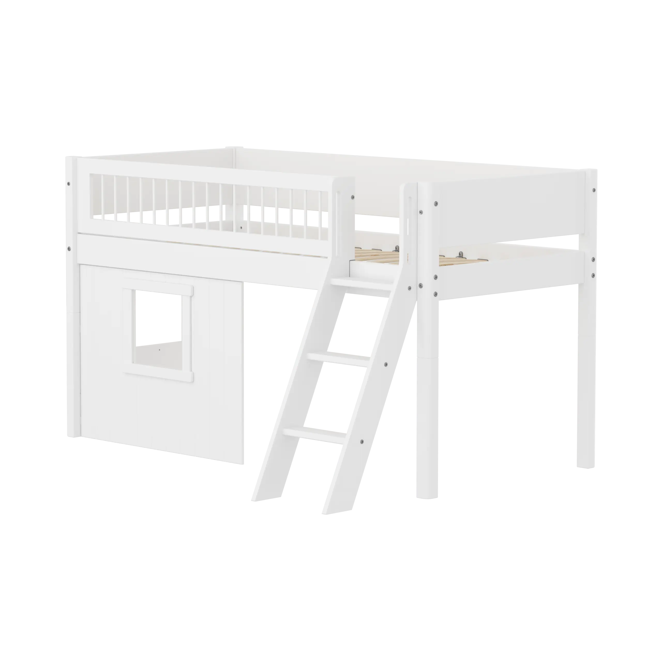 flexa-white-spielbett-120-cm-90x200-cm-wei-mit-baumhaus-leiter-und-absturzsicher image 1