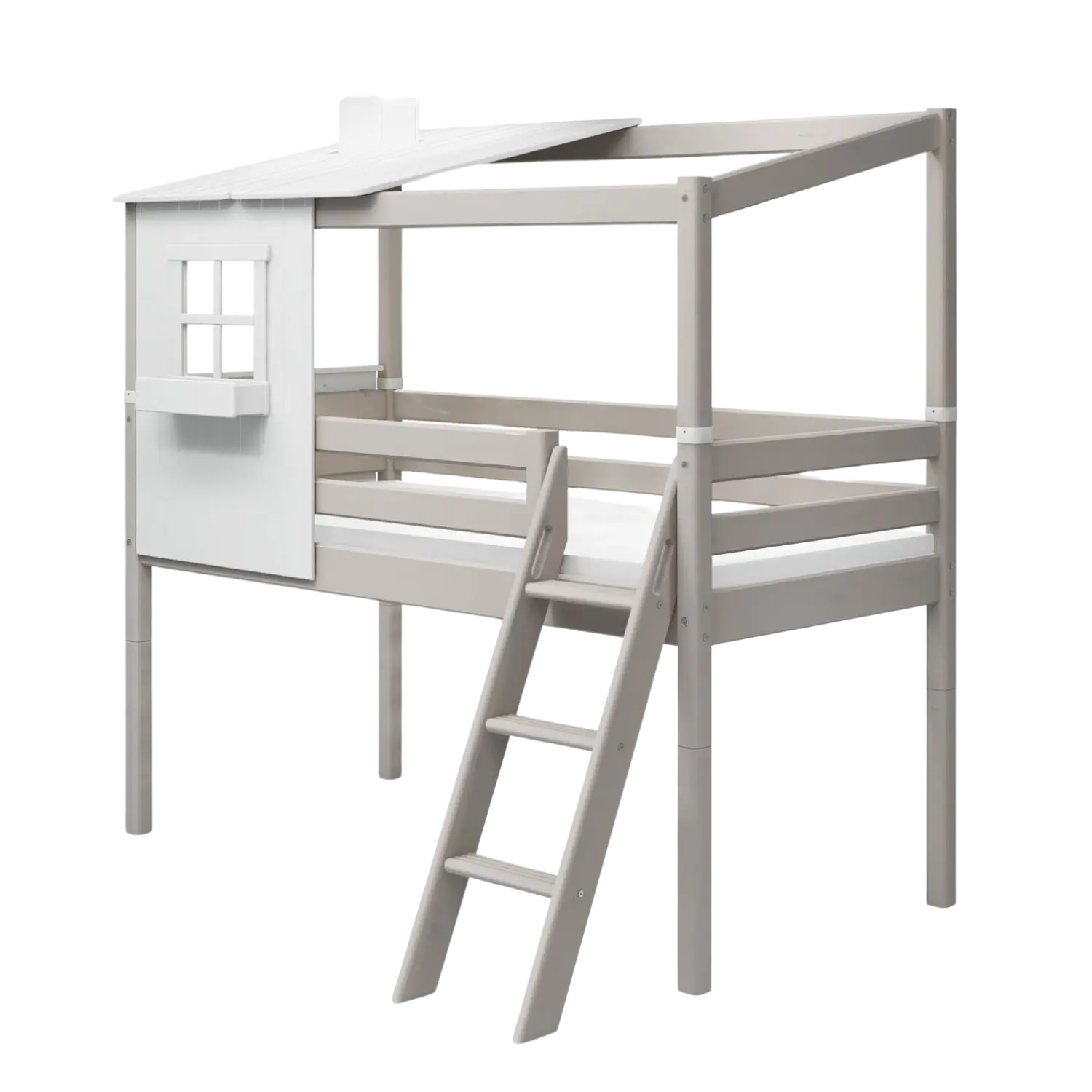 flexa-classic-spielbett-120-cm-mit-1-2-classic-haus-90x200-cm-wei-grau image 2