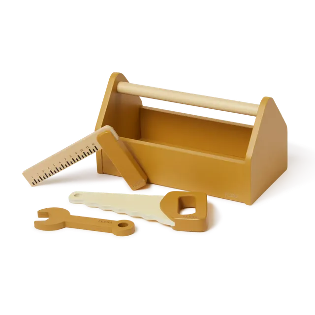 flexa-play-werkzeugkasten-aus-holz-mit-s-ge-schraubenschl-ssel-und-lineal image 1