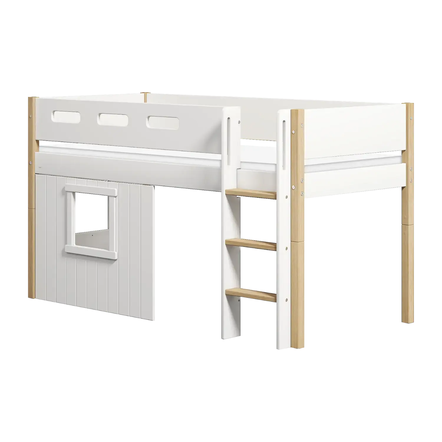 flexa-nor-spielbett-120-cm-mittelhoch-mit-baumhaus-gerader-leiter-und-absturzsic image 1