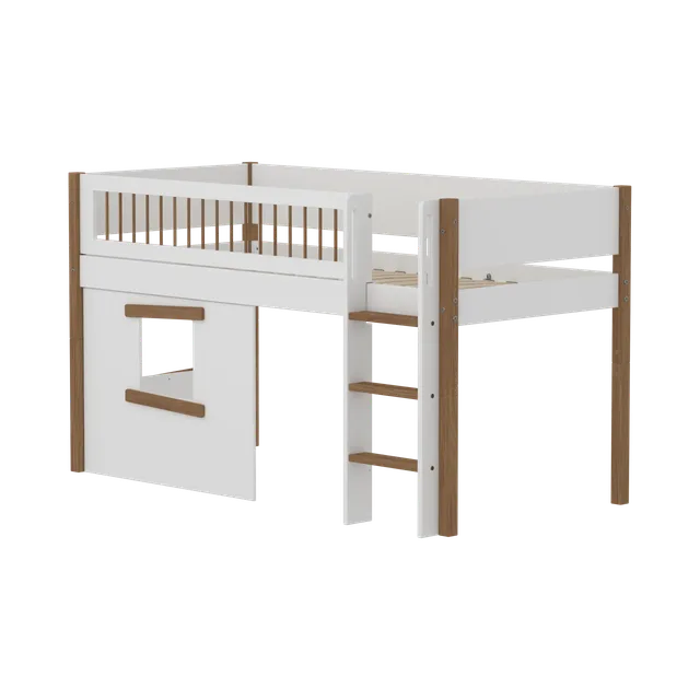 flexa-nor-spielbett-120-cm-halbhoch-mit-baumhaus-leiter-und-absturzsicherung-90x image 1
