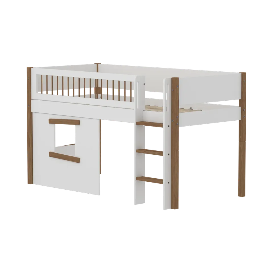 flexa-nor-spielbett-120-cm-halbhoch-mit-baumhaus-leiter-und-absturzsicherung-90x image 1