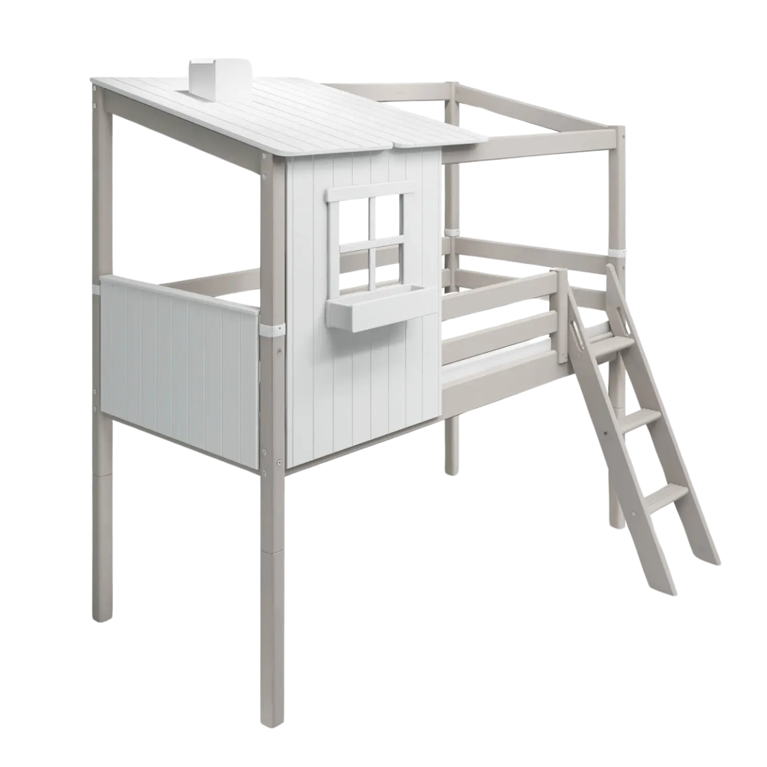 flexa-classic-spielbett-120-cm-mit-1-2-classic-haus-90x200-cm-wei-grau image 1