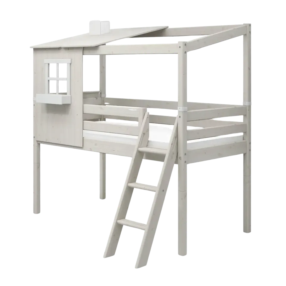 flexa-classic-spielbett-120-cm-mit-1-2-haus-90x200-cm-wei image 1