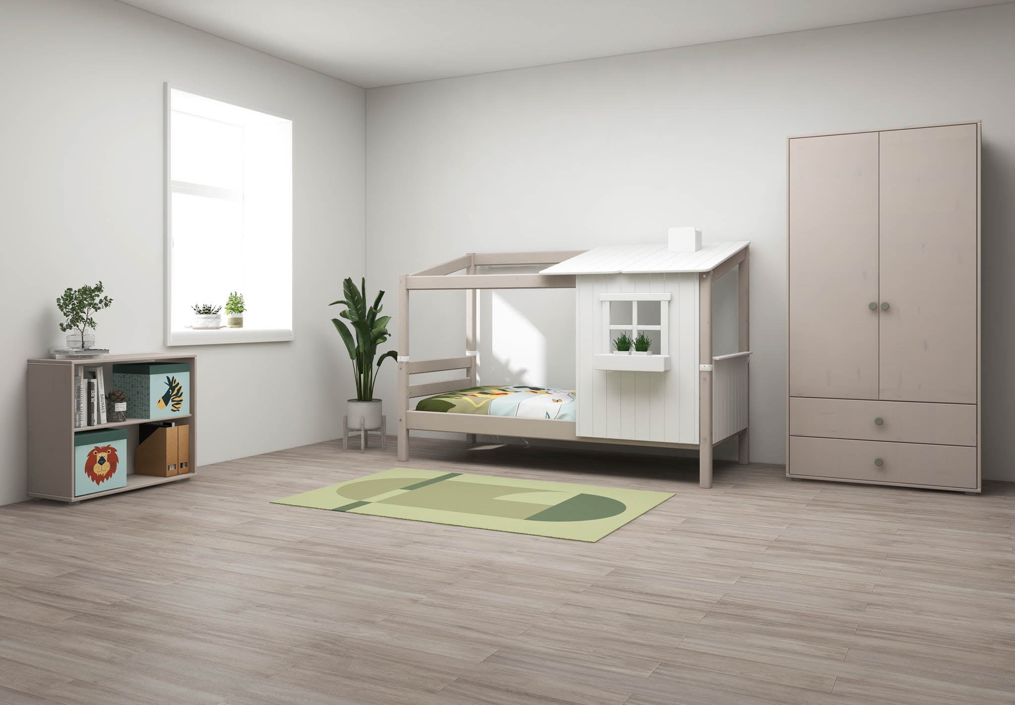 flexa-classic-spielbett-mit-1-2-haus-90x200-cm-wei-grau image 3