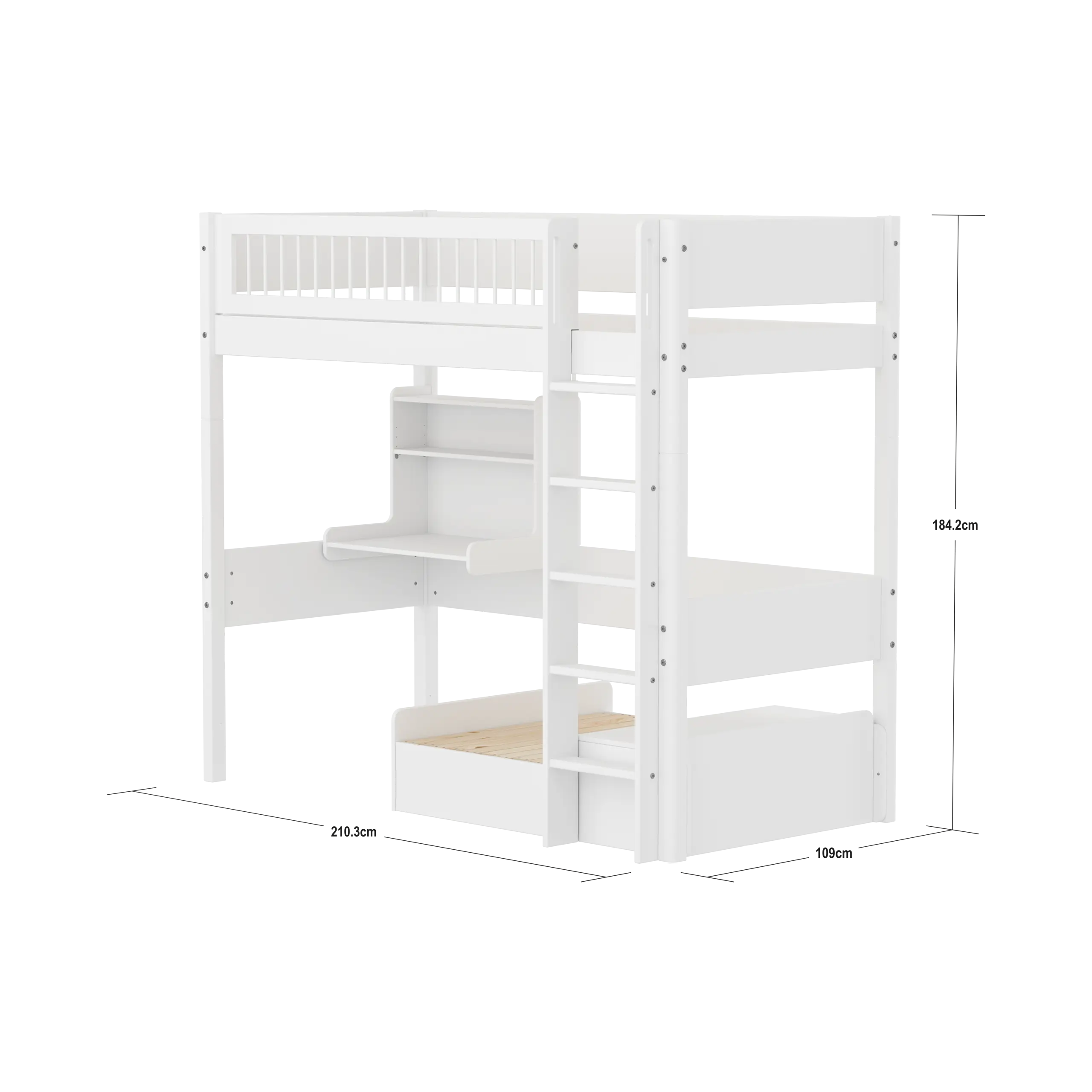 flexa-casa-hochbett-184-cm-90x200-cm-wei-mit-sofa-schreibtisch-und-leiter image 4