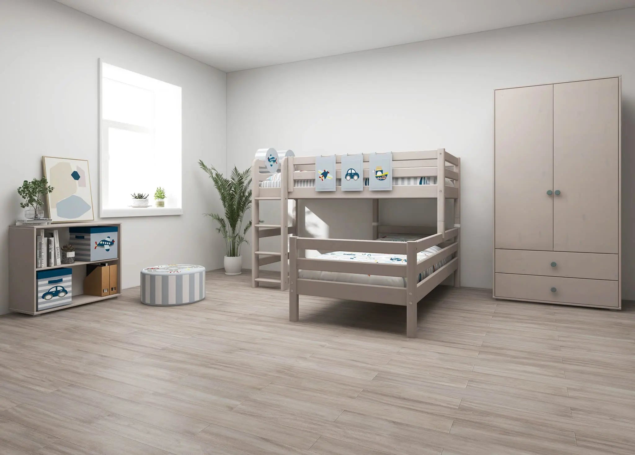 flexa-classic-etagenbett-143-cm-mit-leiter-und-absturzsicherung-90x200-cm-grau image 2