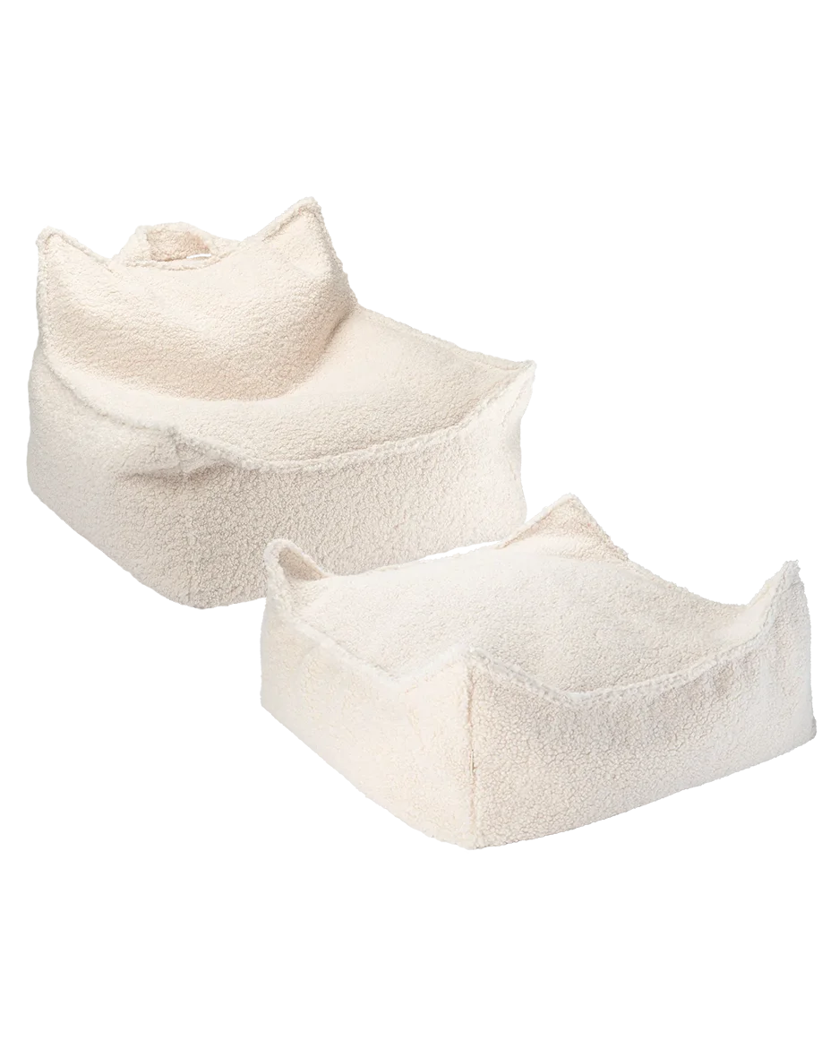 wigiwama-cream-white-sitzsack-hocker-set-teddy-beanbag-mit-square-ottoman image 1