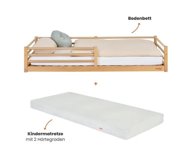 funzy-nestbau-comfort-set-bodenbett-aus-massivholz-mit-kindermatratze image 1