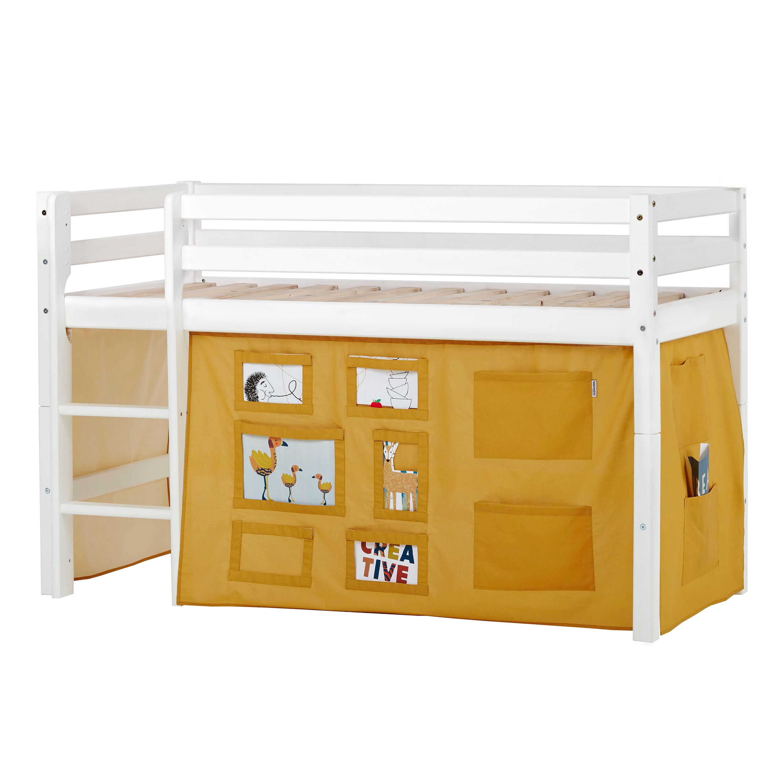 hoppekids-eco-dream-halbhochbett-mit-creator-bettvorhang-gelb image 1