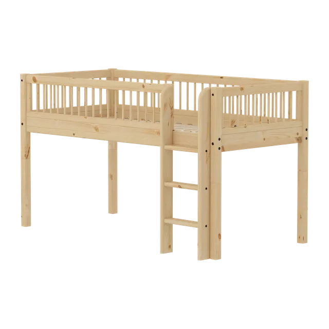 flexa-classic-raw-halbhohes-bett-90x200-cm-kiefernholz-mit-leiter image 1