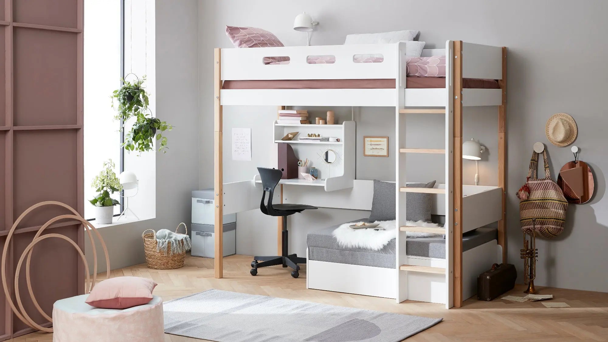 flexa-nor-casa-hochbett-184-cm-mit-sofa-schreibtisch-leiter-und-absturzsicherung image 2