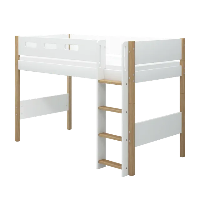 flexa-nor-hochbett-143-cm-halbhoch-mit-gerader-leiter-und-absturzsicherung-90x20 image 1