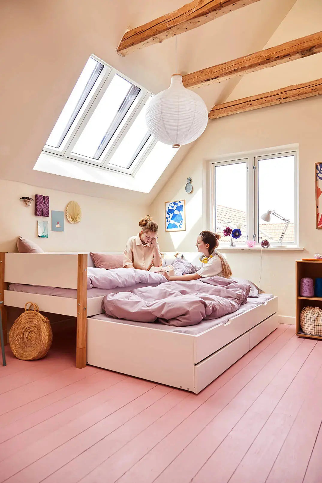 flexa-nor-einzelbett-90x200-cm-mit-ausziehbett-90x190-cm-und-schubladen-wei-eich image 2
