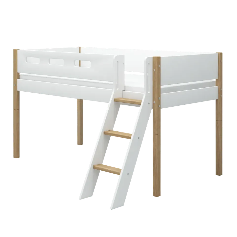 flexa-nor-spielbett-120-cm-90x200-cm-wei-eiche-mittelhohes-bett-mit-leiter-und-a image 1
