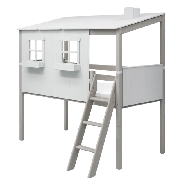 flexa-classic-house-spielbett-120-cm-90x200-cm-mit-leiter-wei-grau image 1