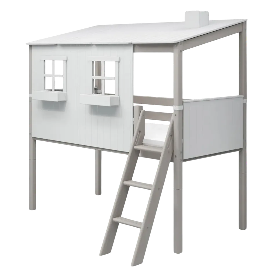 flexa-classic-house-spielbett-120-cm-90x200-cm-mit-leiter-wei-grau image 1