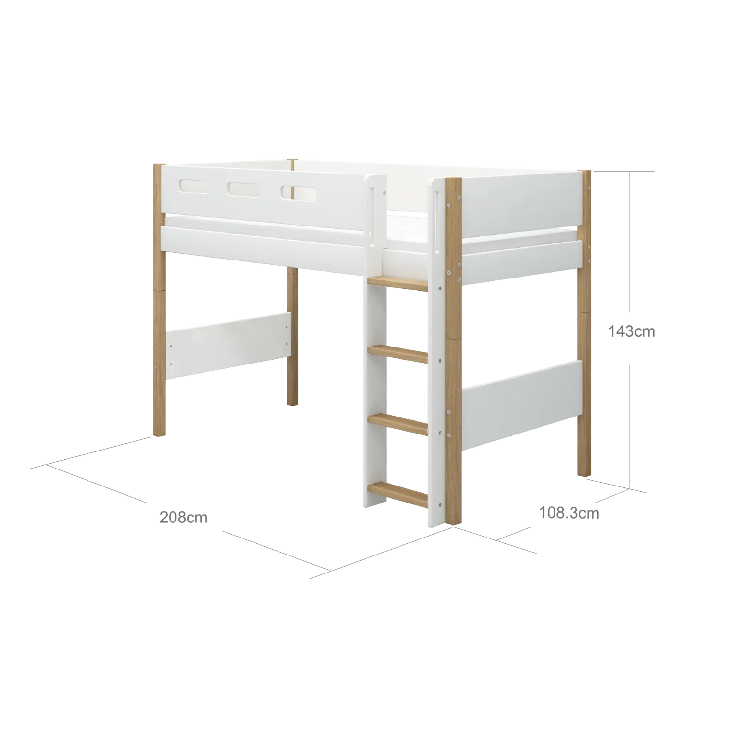 flexa-nor-hochbett-143-cm-halbhoch-mit-gerader-leiter-und-absturzsicherung-90x20 image 4
