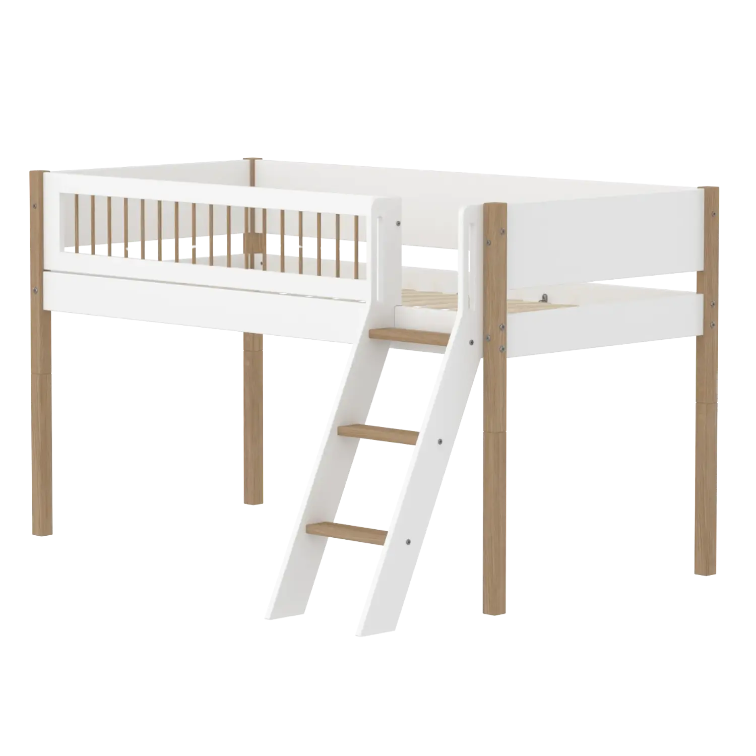flexa-nor-spielbett-120-cm-90x200-cm-wei-eiche-halbhohes-bett-mit-leiter-und-abs image 1