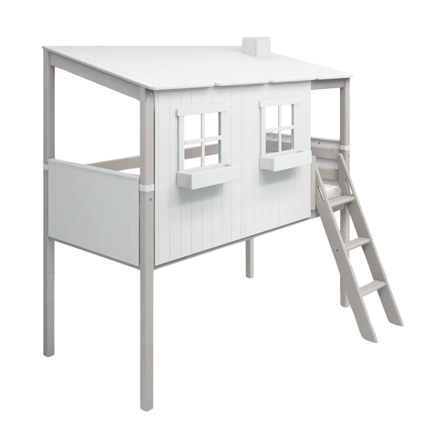flexa-classic-house-spielbett-120-cm-90x200-cm-mit-leiter-wei-grau image 5