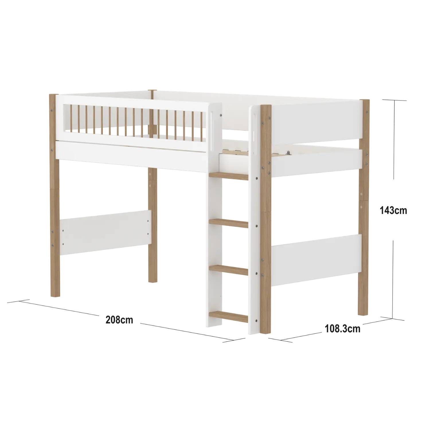 flexa-nor-hochbett-143-cm-mittelhoch-mit-leiter-90x200-cm-wei-eiche image 4