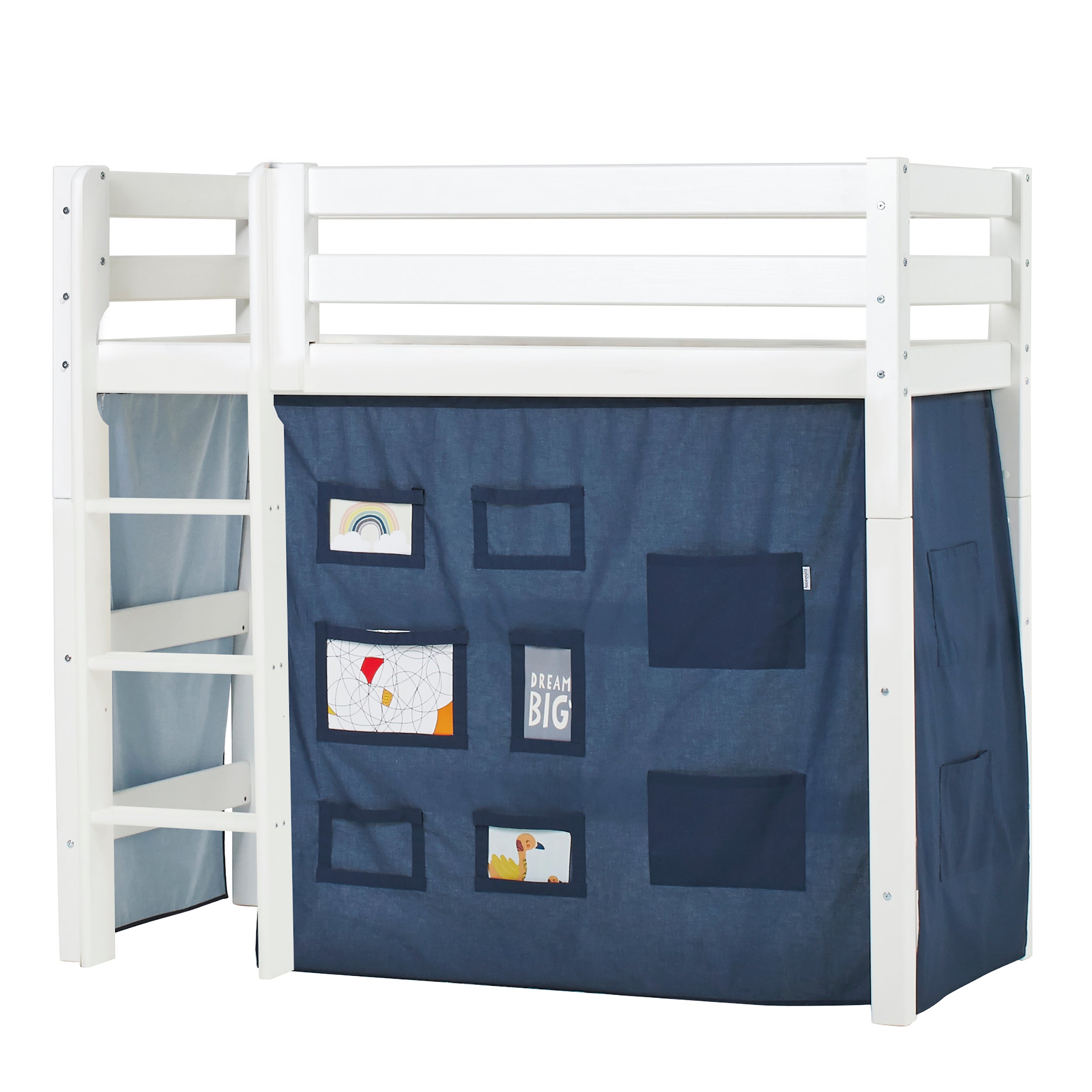hoppekids-eco-luxury-mittelhohes-bett-mit-blauem-creator-bettvorhang image 1