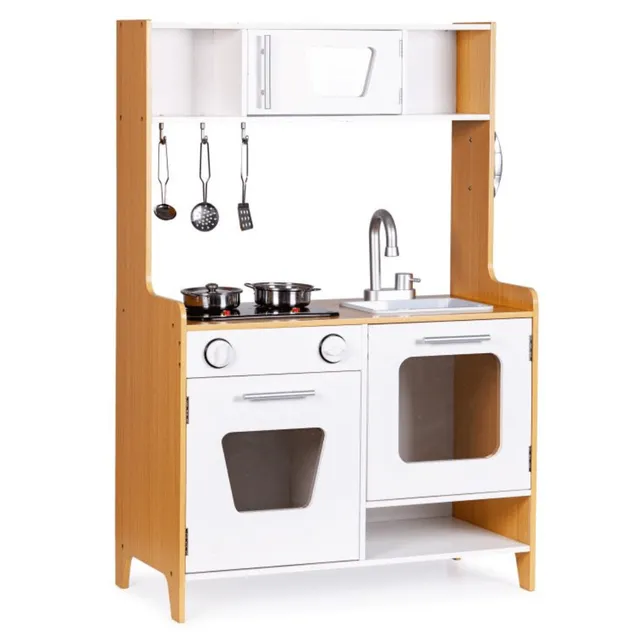 meowbaby-montessori-holzspielk-che-f-r-kinder-mit-zubeh-r-wei-mit-licht-und-soun image 1