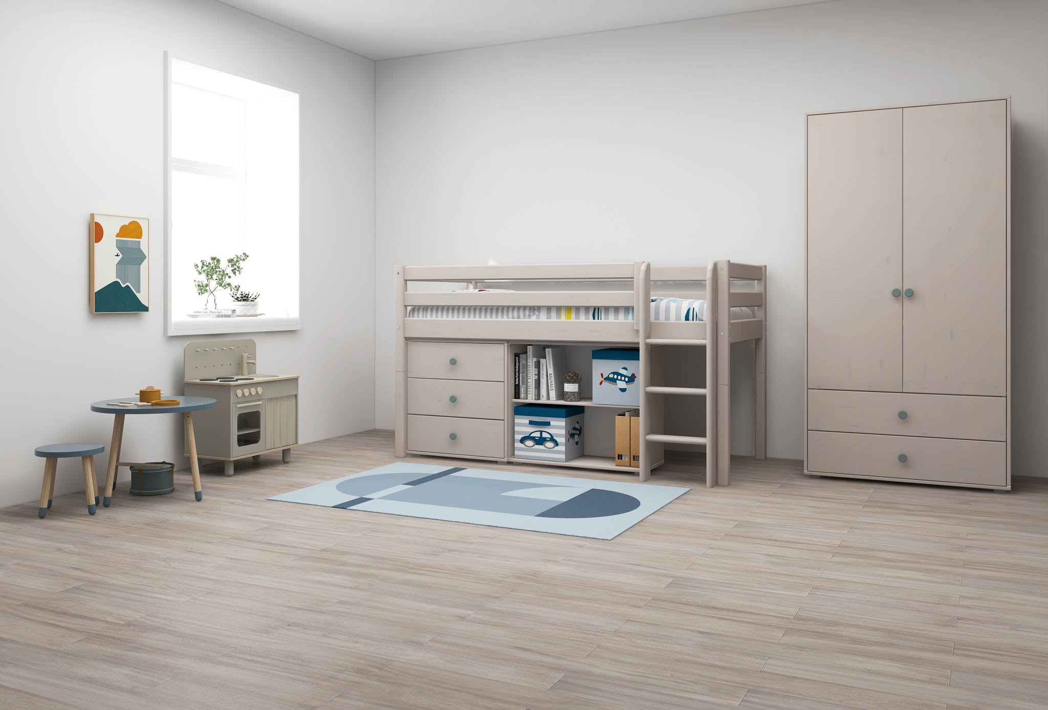 flexa-classic-hochbett-120-cm-mittelhoch-mit-leiter-und-absturzsicherung-90x200- image 3