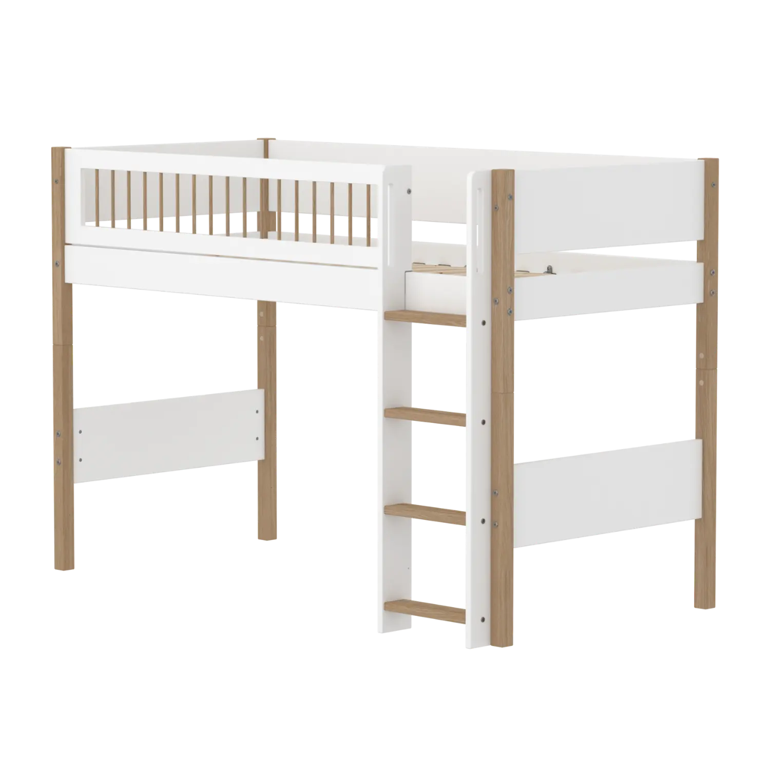 flexa-nor-hochbett-143-cm-mittelhoch-mit-leiter-90x200-cm-wei-eiche image 1