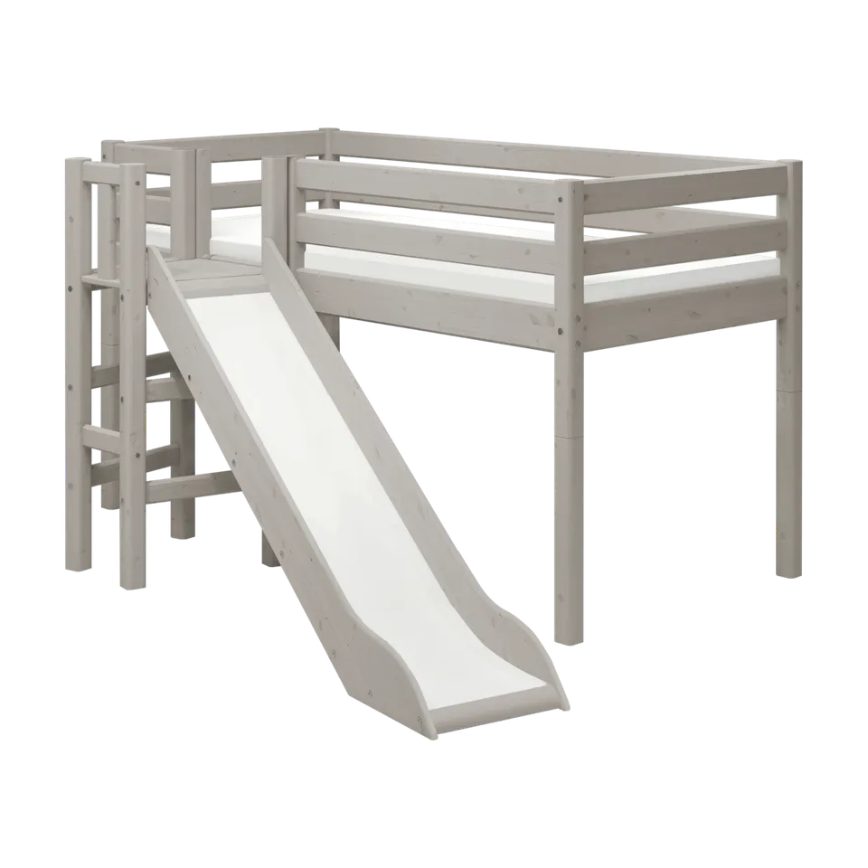 flexa-classic-spielbett-120-cm-90x200-cm-mit-rutsche-und-absturzsicherung-grau image 1