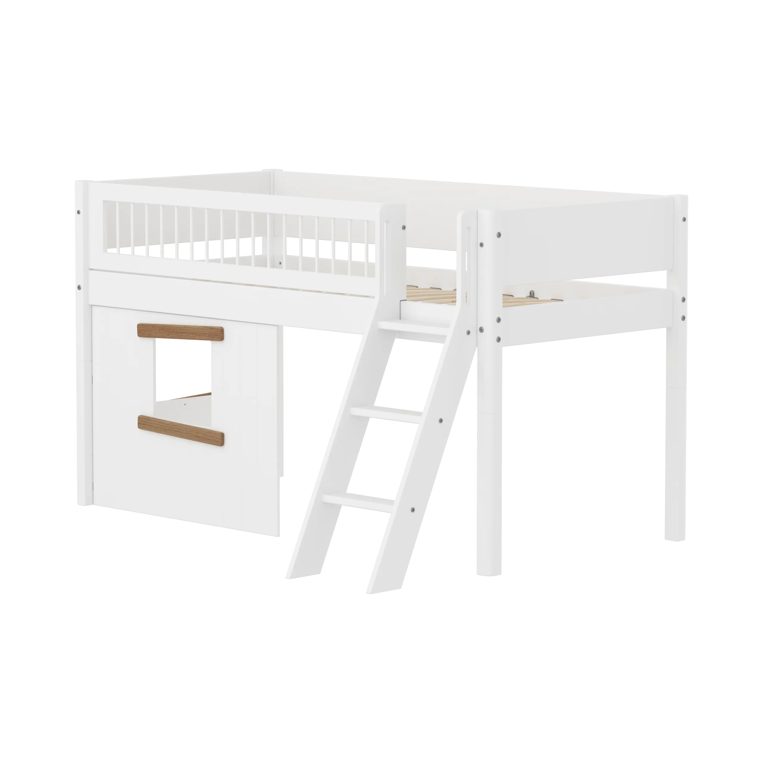 flexa-white-spielbett-120-cm-mit-baumhaus-leiter-und-absturzsicherung-90x200-cm- image 1