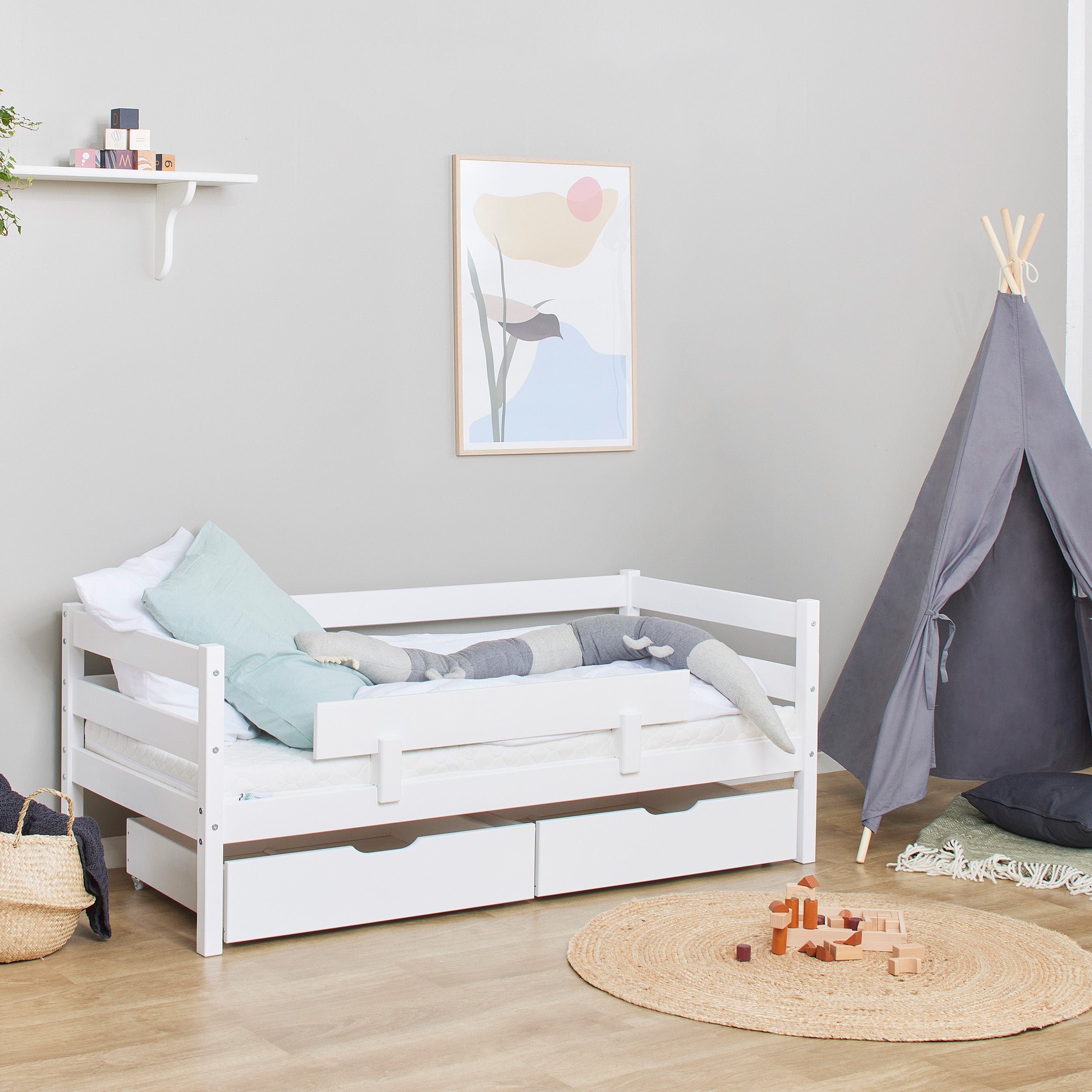 hoppekids-eco-comfort-einzelbett-70x160-inkl-schubladen-und-rausfallschutz image 2