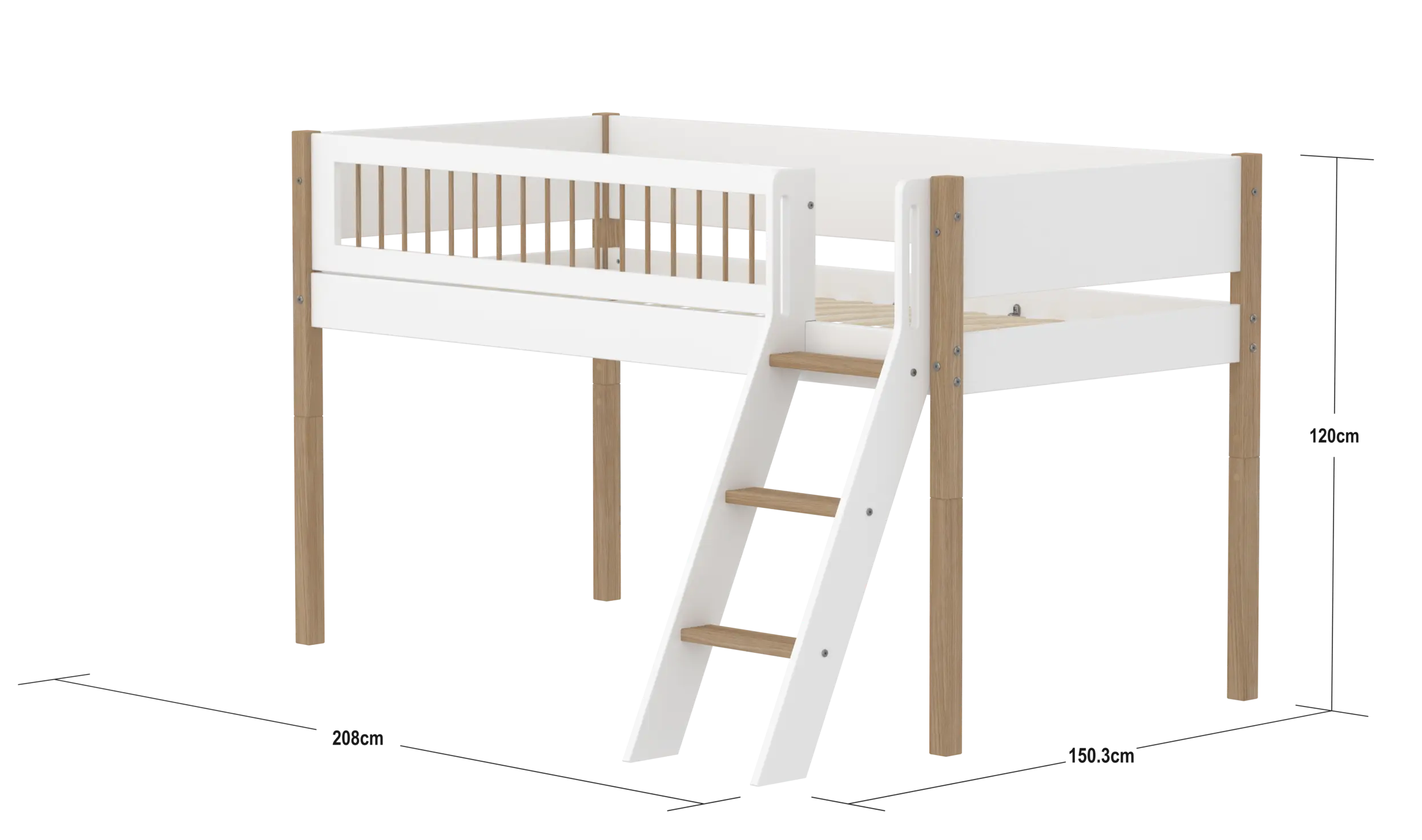 flexa-nor-spielbett-120-cm-90x200-cm-wei-eiche-halbhohes-bett-mit-leiter-und-abs image 4