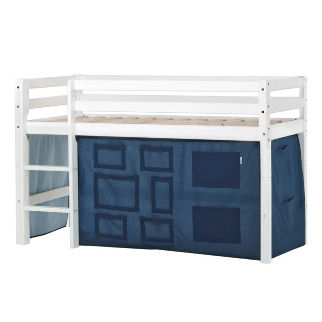 hoppekids-eco-dream-halbhochbett-mit-blauem-creator-bettvorhang image 1
