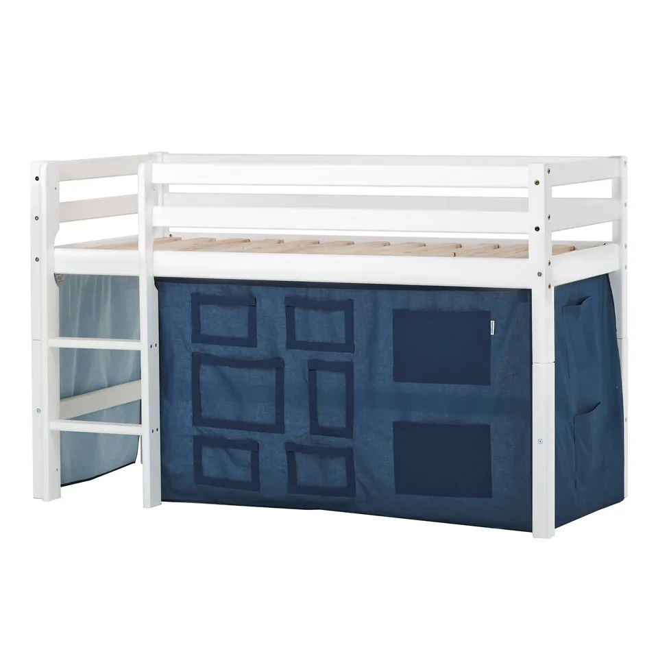 hoppekids-eco-dream-halbhochbett-mit-blauem-creator-bettvorhang image 1