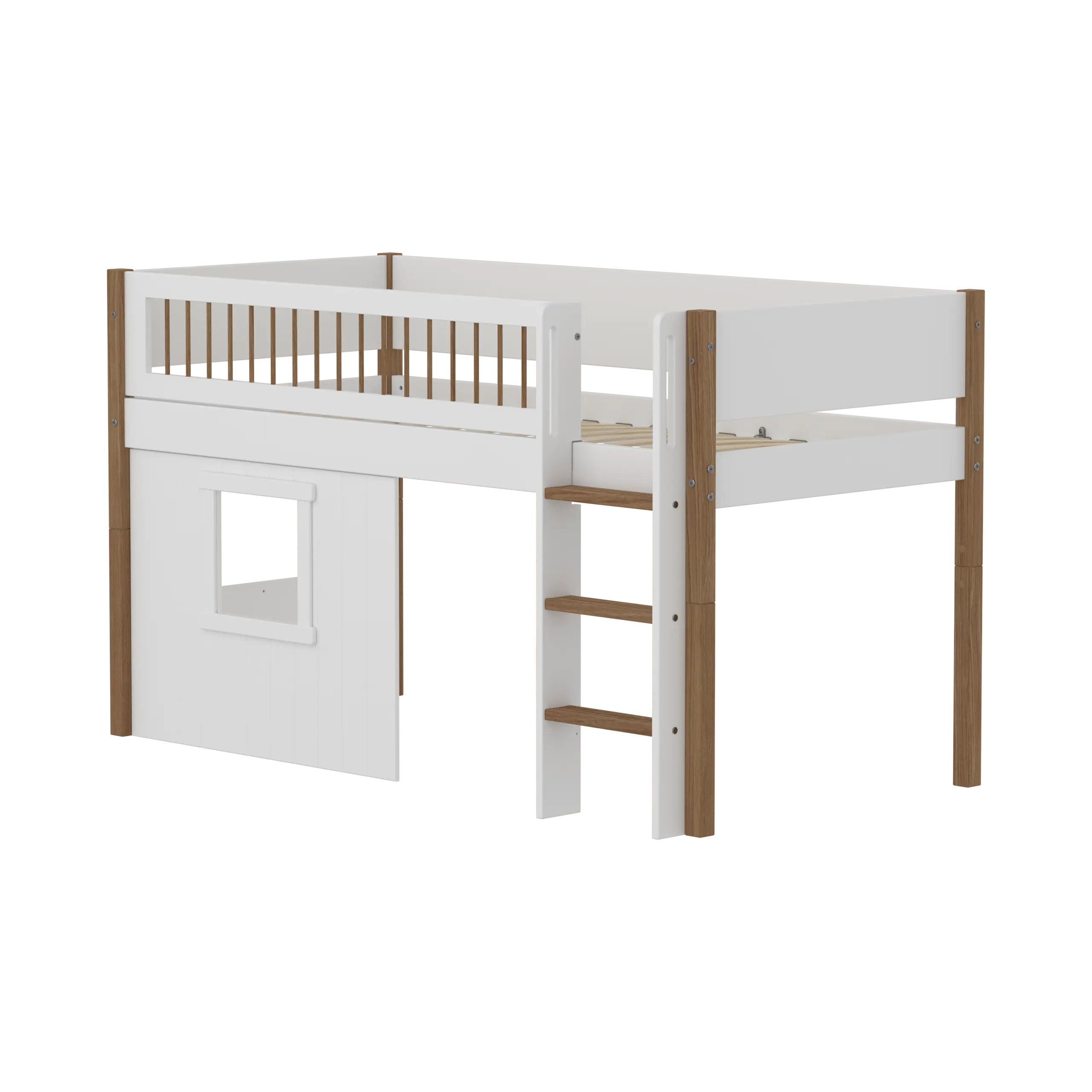 flexa-nor-spielbett-120-cm-mit-baumhaus-leiter-und-absturzsicherung-90x200-cm-we image 1