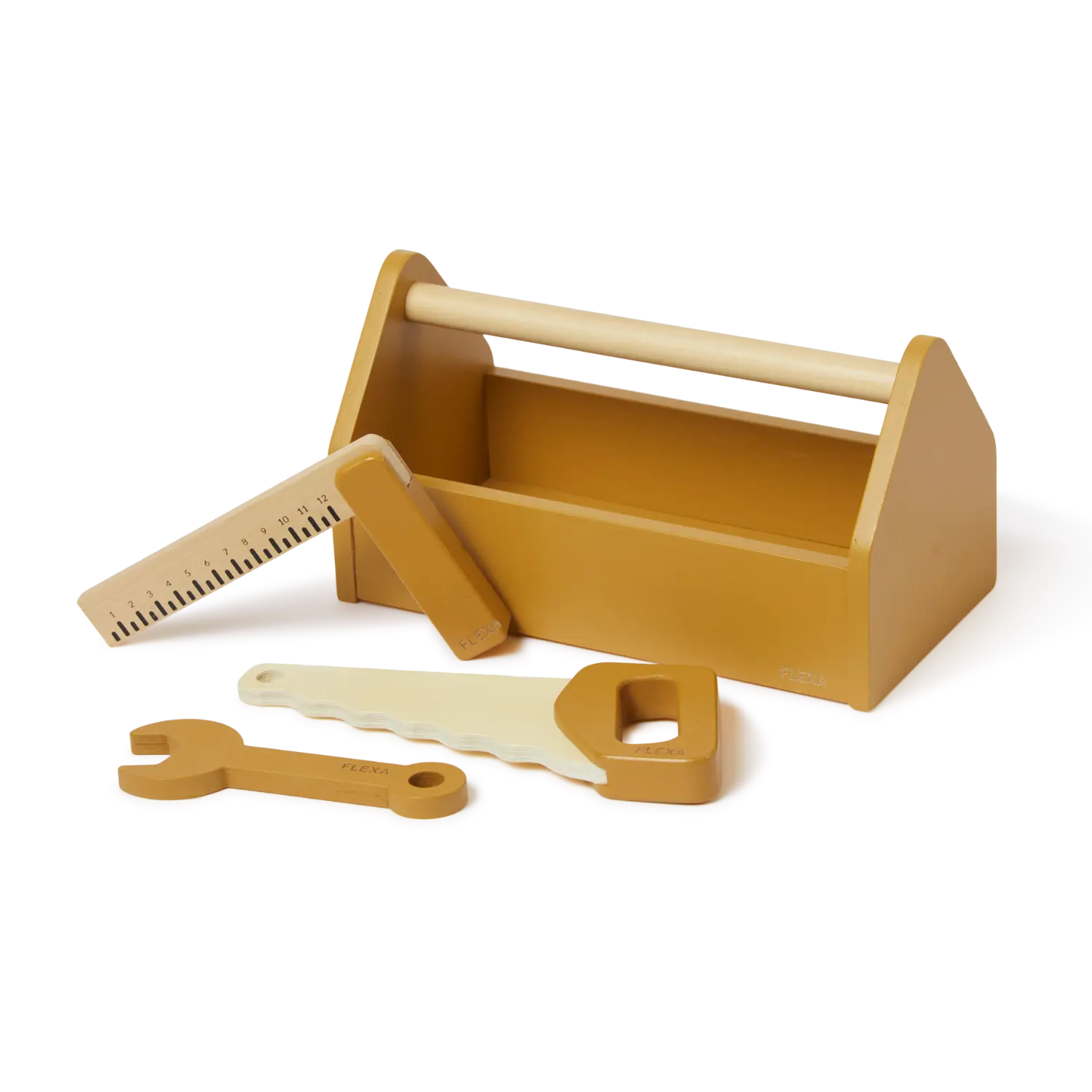 flexa-play-werkzeugkasten-aus-holz-mit-s-ge-schraubenschl-ssel-und-lineal image 1