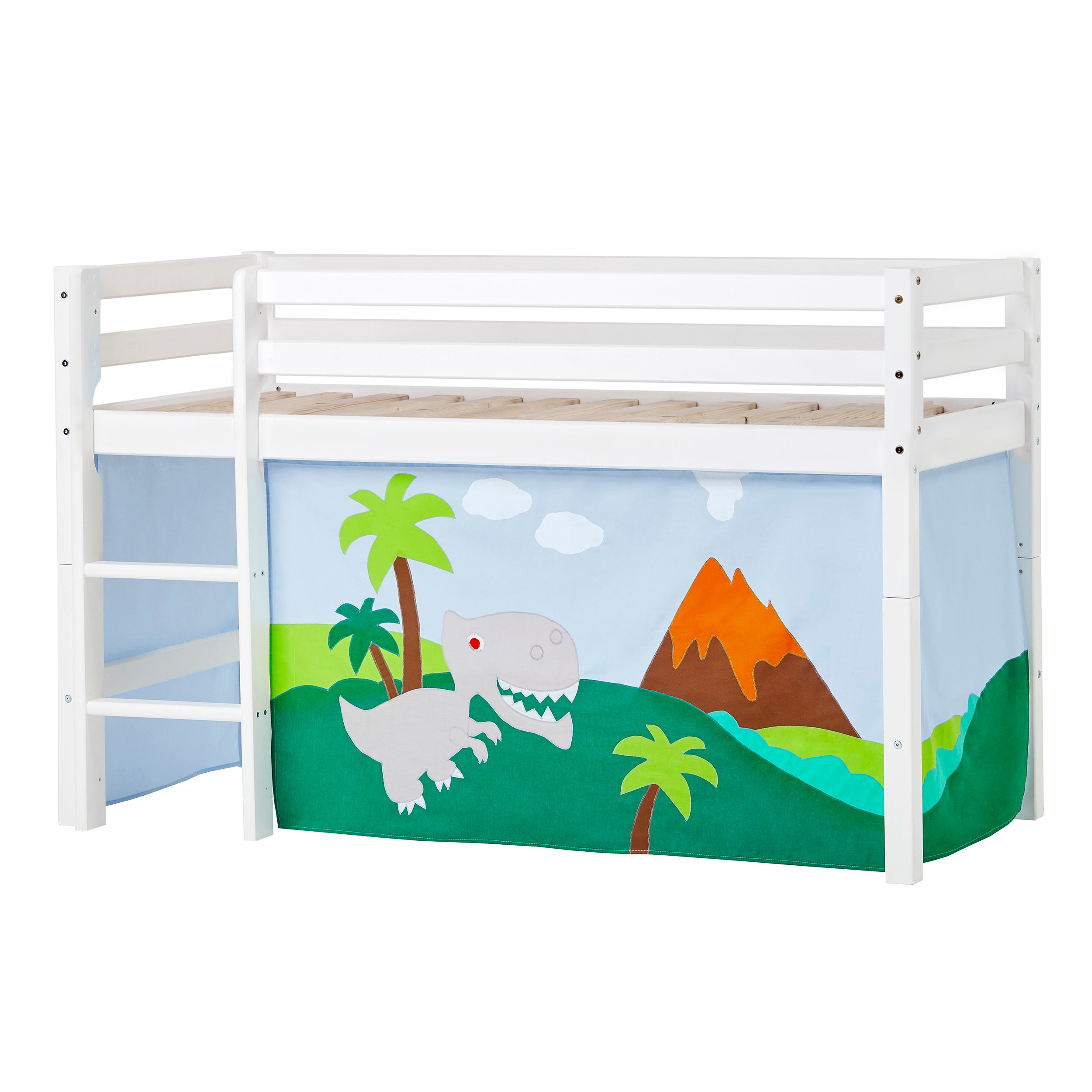 hoppekids-eco-dream-halbhochbett-mit-dinosaur-bettvorhang image 1
