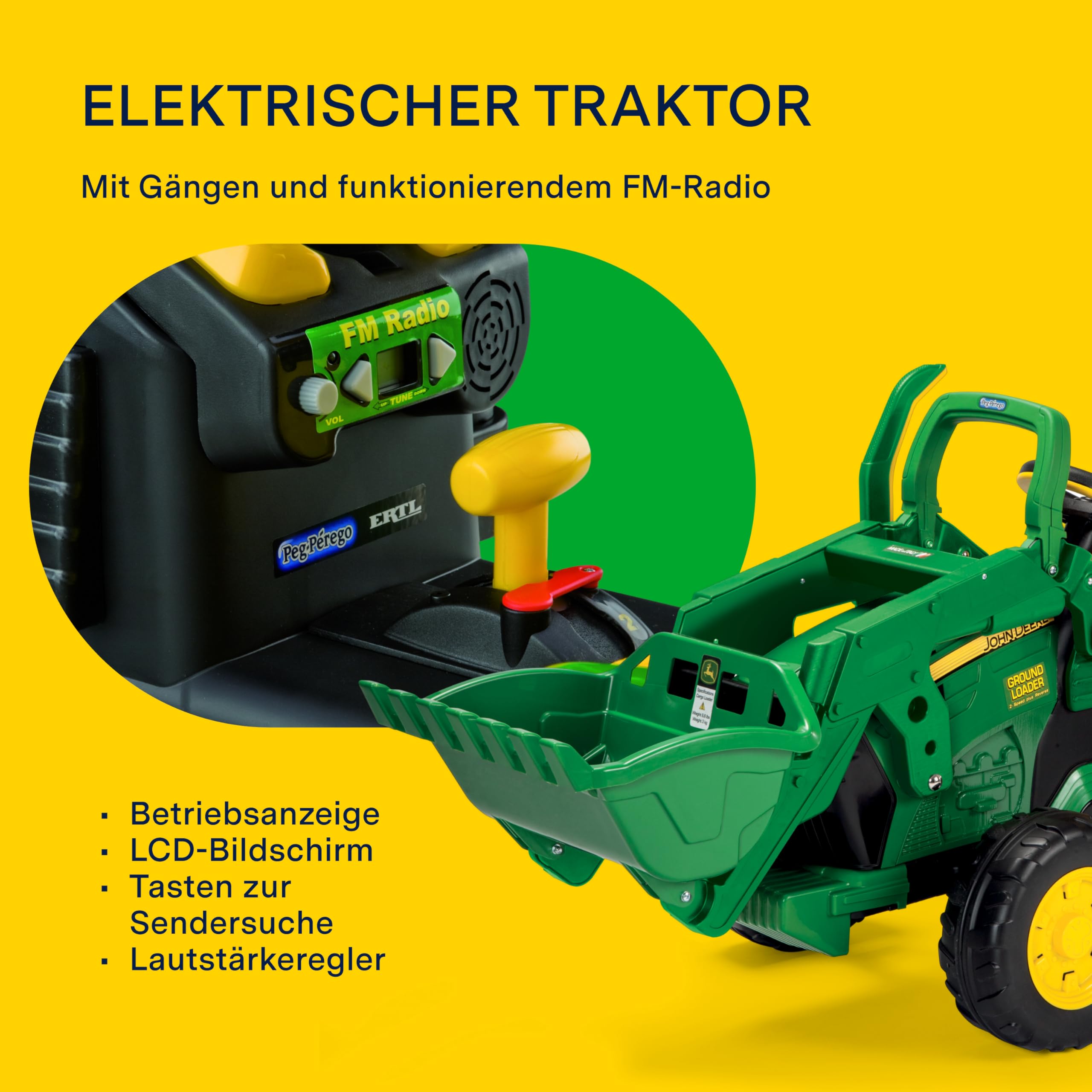 peg-perego-john-deere-ground-loader-baggerlader-12v-gelb-gr-n image 4