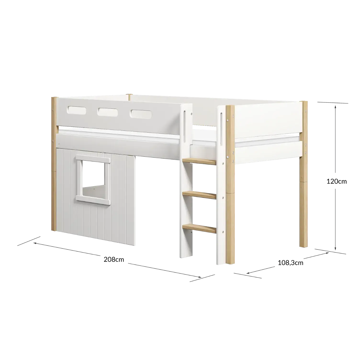 flexa-nor-spielbett-120-cm-mittelhoch-mit-baumhaus-gerader-leiter-und-absturzsic image 7