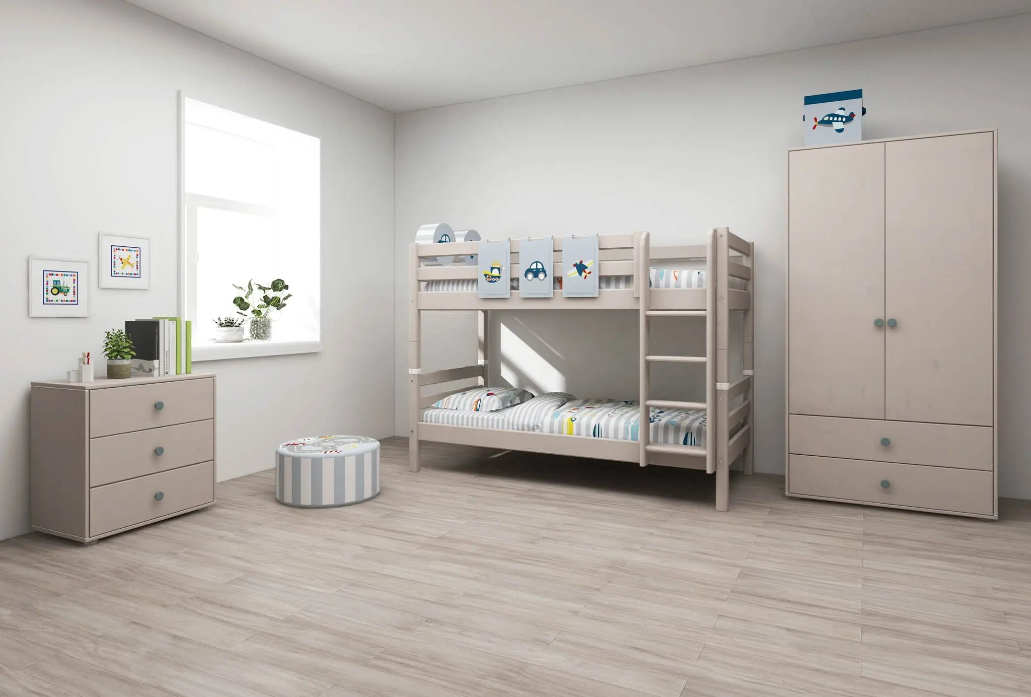 flexa-classic-etagenbett-154-cm-90x200-cm-grau-mit-leiter image 2
